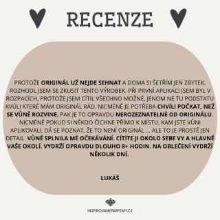 Další krásná recenze od spokojeného zákazníka 🙏🏼DĚKUJEME ❤️ vyzkoušejte naše parfémy i vy 🤗 www.inspirovaneparfemy.cz